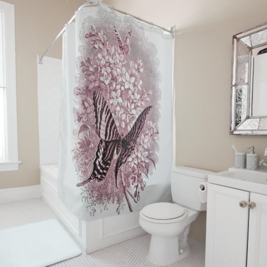 Rosa Schattierungen der Gartenschmetterlinge Duschvorhang (Beispiel)