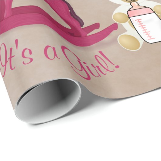 Rosa Schaukelpferd ITIS ein MÄDCHEN! Geschenkpapier (Rolleneckpunkt)