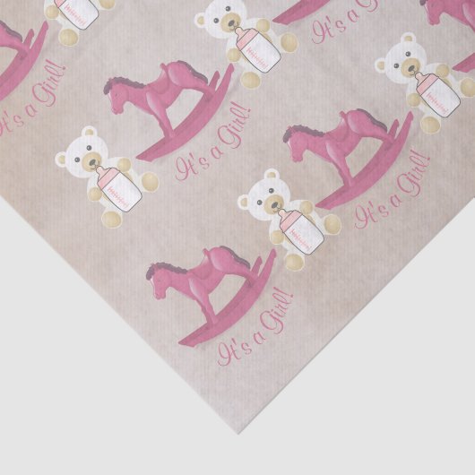 Rosa Schaukelpferd ITIS ein MÄDCHEN! Seidenpapier (Ausschnitt)