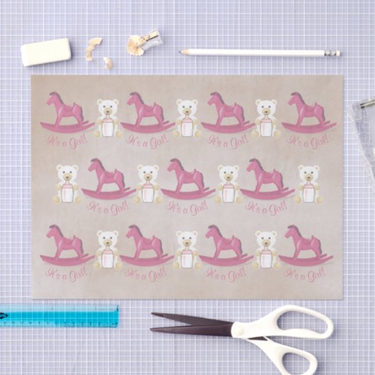 Rosa Schaukelpferd ITIS ein MÄDCHEN! Seidenpapier (Handwerk)