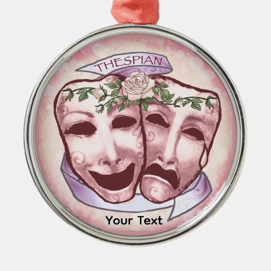 Rosa Schauspielermasken Ornament Aus Metall (Vorne)