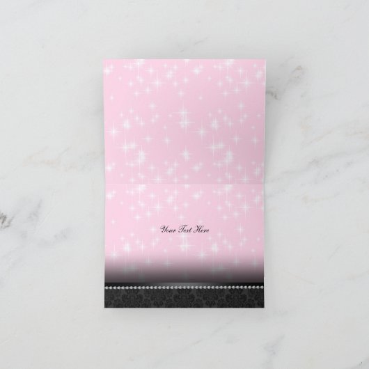 Rosa Schein u. schwarze Spitze Sweet16 danken Dankeskarte (Innenseite)