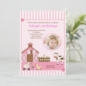 Rosa Scheunen-Farm der Tiere FOTO Einladung (Stehend Vorderseite)