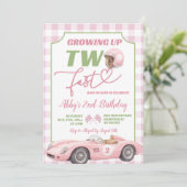 Rosa schicke Retro-Geburtstagseinladung TWO FAST Einladung (Stehend Vorderseite)