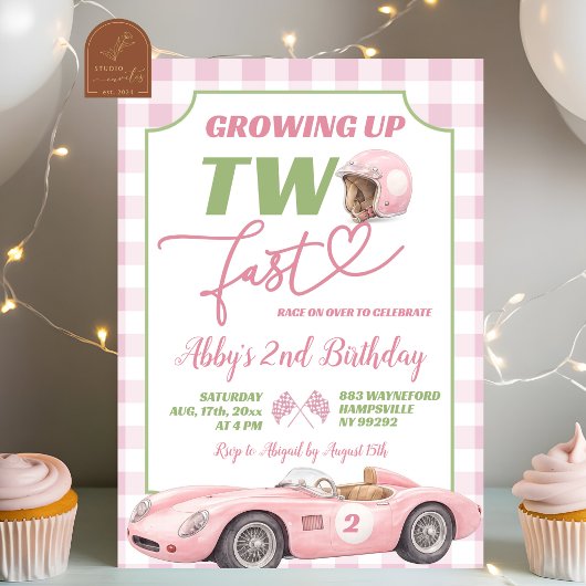 Rosa schicke Retro-Geburtstagseinladung TWO FAST Einladung