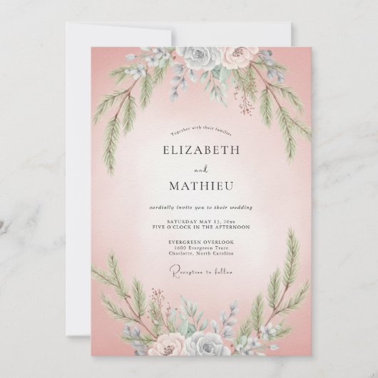 Rosa Schiefer Blatt Hochzeit Einladung (Vorderseite)