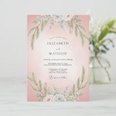 Rosa Schiefer Blatt Hochzeit Einladung (Stehend Vorderseite)