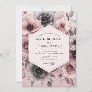 Rosa-Schiefer-farbene Hochzeit mit Moody Bloom Einladung