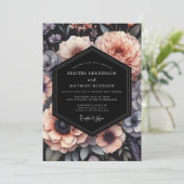 Rosa & Schieferfarbene Florale Hochzeit Einladung (Stehend Vorderseite)