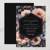 Rosa & Schieferfarbene Florale Hochzeit Einladung (Vorne/Hinten)