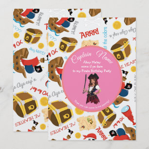 Rosa Schiffe und Schatz  Piratenparty-Einladung Einladung