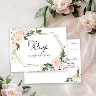 Rosa Schimmer Blumen Geometrische Hochzeit RSVP Postkarte