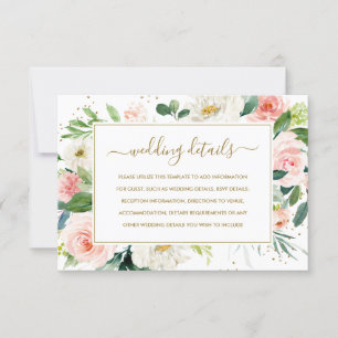 Rosa Schimmer Gold Blumen Hochzeitsdetails Karte