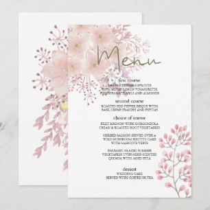 Rosa Schimmer Magnolien Blumen Hochzeitsmenü Menükarte