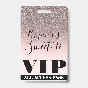 Rosa Schimmer Silber Glitter Glam Sweet 16 VIP Pas Ausweis