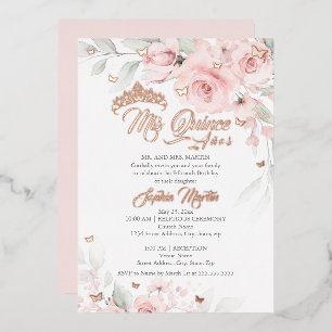 Rosa Schimmernde Florale Rose Gold Mis Quince Quin Folieneinladung