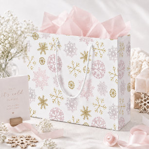 Rosa-schimmernde Schneekristall-Winter-Baby-Party- Große Geschenktüte