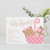 Rosa Schirm | Baby Shower Einladung (Stehend Vorderseite)