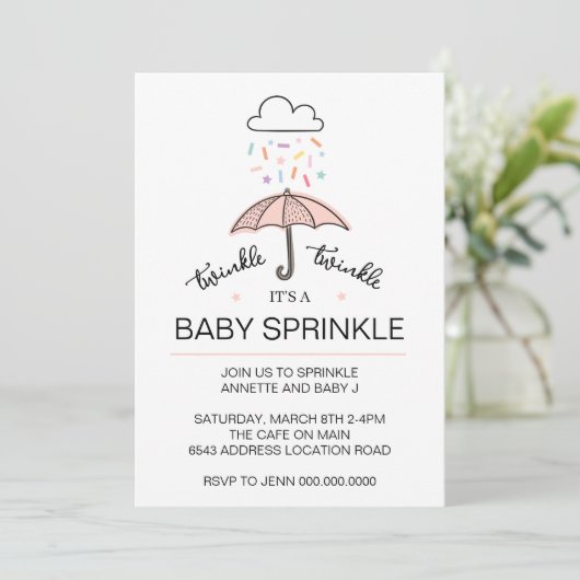 Rosa Schirm Tinkle Baby Sprinkle Download-Invik Einladung (Stehend Vorderseite)