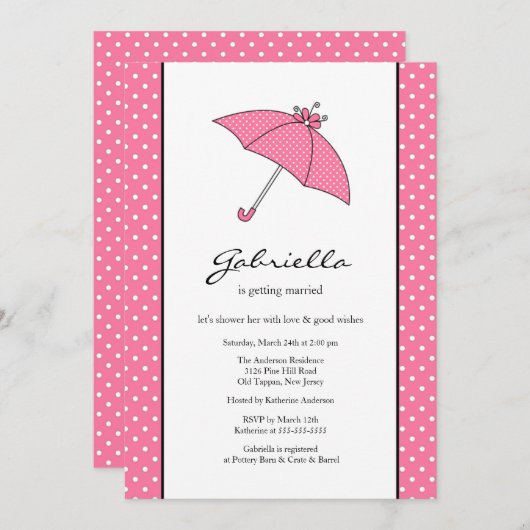 Rosa Schirmdusche Einladung (Vorne/Hinten)