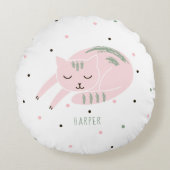 Rosa Schlafkatze Personalisiert Rundes Kissen (Vorderseite)