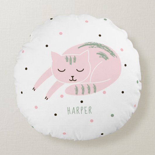 Rosa Schlafkatze Personalisiert Rundes Kissen (Vorderseite)