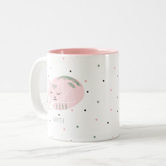 Rosa Schlafkatze Personalisiert Zweifarbige Tasse (Vorderseite Links)