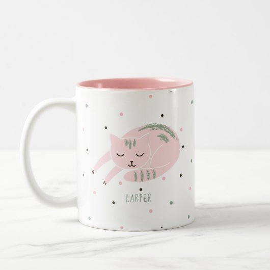 Rosa Schlafkatze Personalisiert Zweifarbige Tasse (Links)