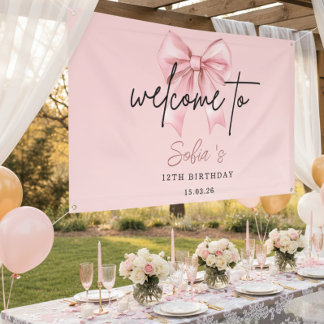 🎀 Rosa Schleife 12. Geburtstags-Party-Willkommens Banner