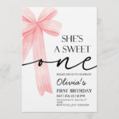 Rosa Schleife 1. Geburtstag Einladung (Vorderseite)