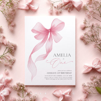 Rosa Schleife 1. Geburtstag Mädchen Coquette Einladung