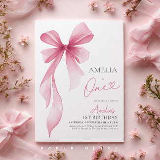 Rosa Schleife 1. Geburtstagsmädchen Coquette Einladung