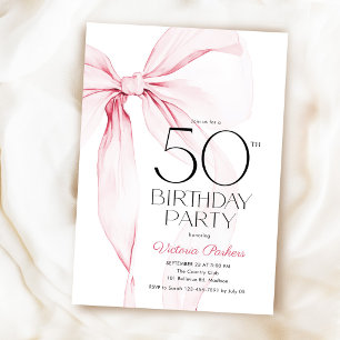 Rosa Schleife 50. Geburtstag Elegant Weiblich Einladung