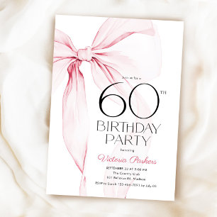 Rosa Schleife 60. Geburtstag Elegant Weiblich Einladung
