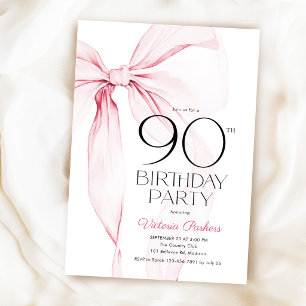 Rosa Schleife 90. Geburtstag Elegant Weiblich Einladung