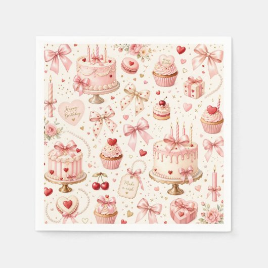Rosa Schleife Alles Gute zum Geburtstag  Serviette (Vorderseite)