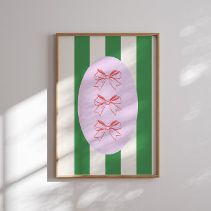 Rosa Schleife auf grün gestreiftem Wandkunst-Druck Poster