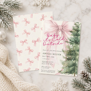 Rosa Schleife Baby It's Cold Outside Kiefern-Baby- Einladung