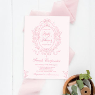 Rosa Schleife Baby Shower Mädchen Vintage Einladun Einladung