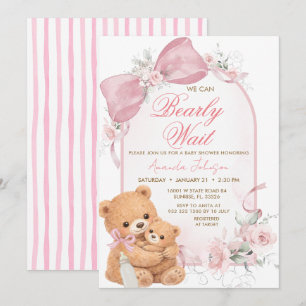 Rosa Schleife Bearly Wait Baby Shower Einladung