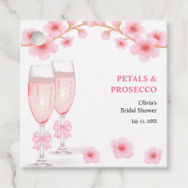 Rosa Schleife Blumen Blüten und Prosecco Brautpart Geschenkanhänger