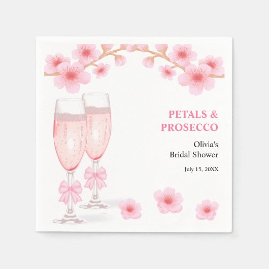 Rosa Schleife Blumen und Prosecco Brautdusche  Serviette (Vorderseite)