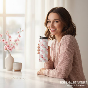 Rosa Schleife Brustkrebs-Bewusstsein Kariert Thermosbecher