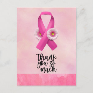 Rosa Schleife Brustkrebs-Bewusstsein mit Blumen Postkarte