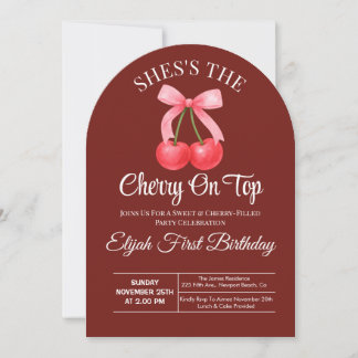 Rosa Schleife Coquette Cherry On Top Mädchen 1. Ge Einladung