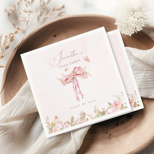 Rosa Schleife Coquette FLORAL Abschlussfeier Serviette