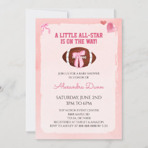 Rosa Schleife Coquette Fußball Baby Shower Einladung