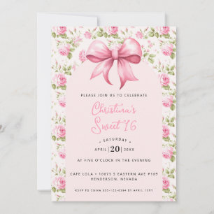 Rosa Schleife Coquette Sweet 16 Einladung