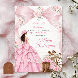 Rosa Schleife Coquette Western Charra Quinceanera Einladung
