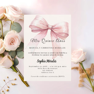 Rosa Schleife Creme elegante Quinceanera Einladung